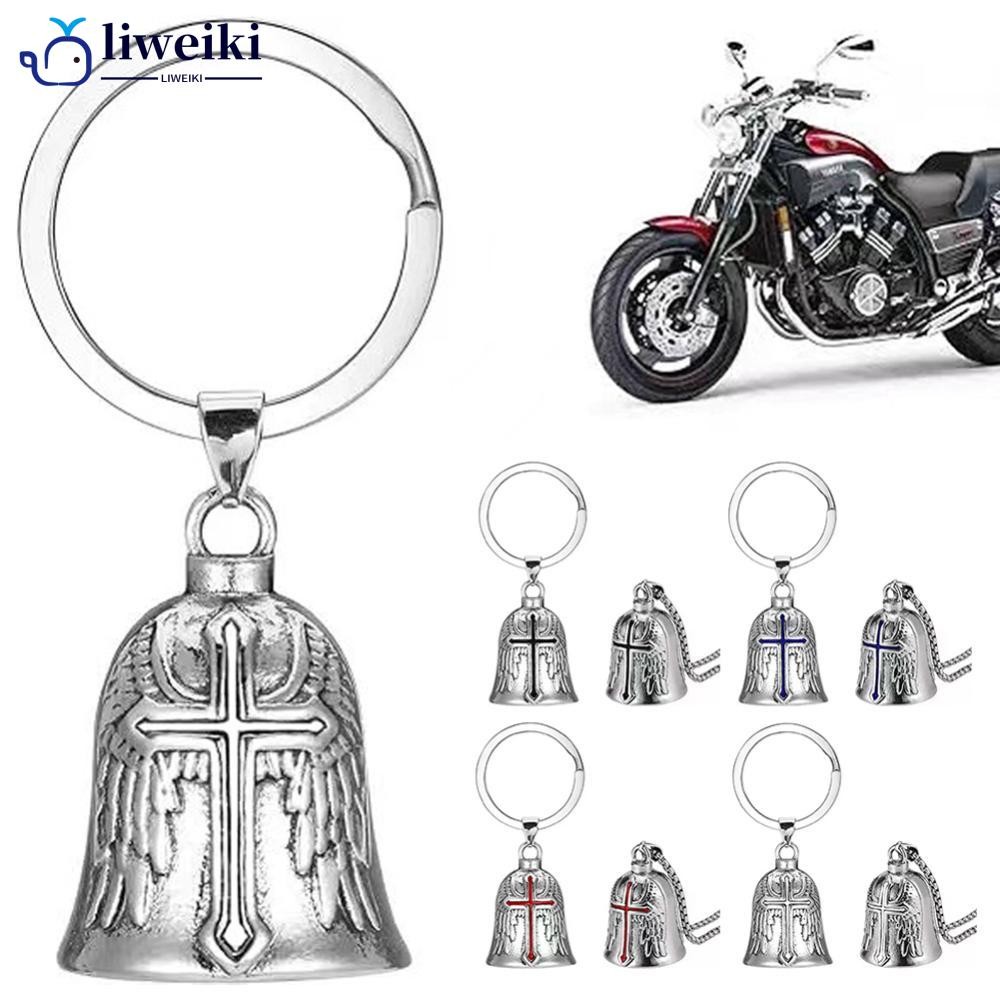 LIWEIKI Moda Cruz Guardião Asas De Anjo Sino Da Motocicleta Chaveiro Motociclista Cavaleiro Sorte Jóias Acessório Presen