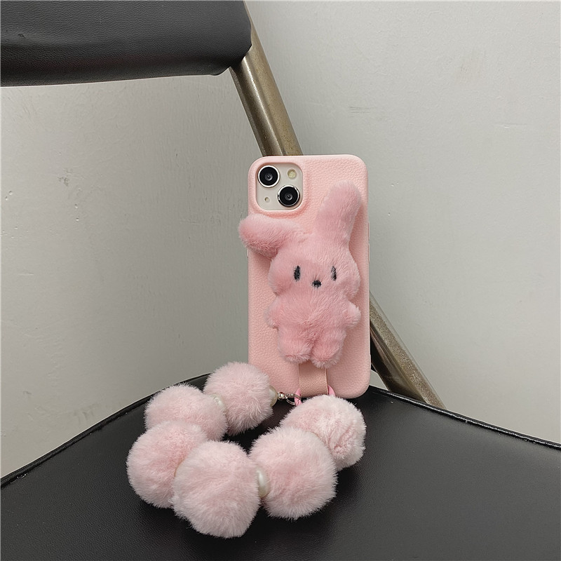 Huiwanju Coelho De Pelúcia Fofo Para iphone16promax Capa Celular Apple 13 Corrente De Bola De Cabelo 12 Protetora 14Pro