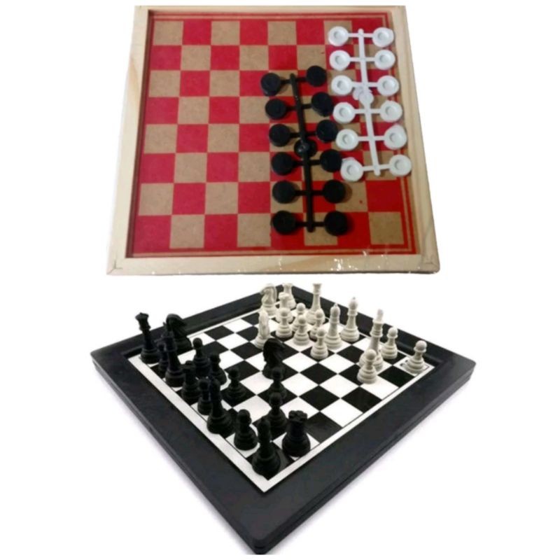 KIT 2 BRINQUEDOS SENDO 1 Jogo de Dama e Trilha 28x28cm + 1 Jogo Xadrez e Trilha 24x24cm