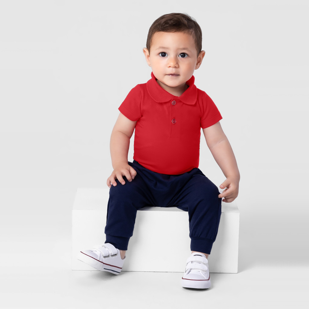 Body Polo Bebê Menino em Meia Malha - Vermelho - Brandili - Baby & Kids Fashion