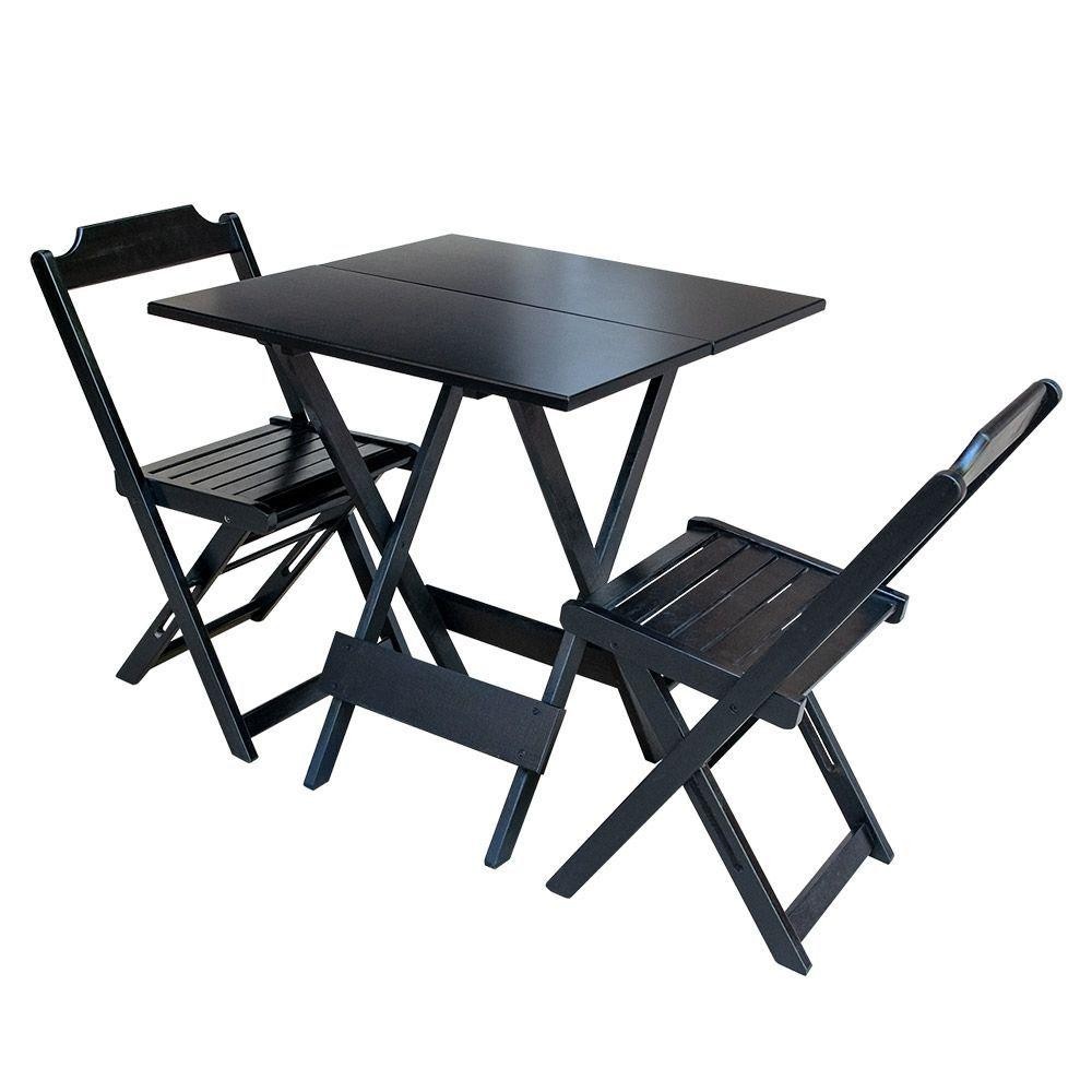 Conjunto De Mesa Dobravel Com 2 Cadeiras De Madeira 70X70 Pratica - Preto - Marrom