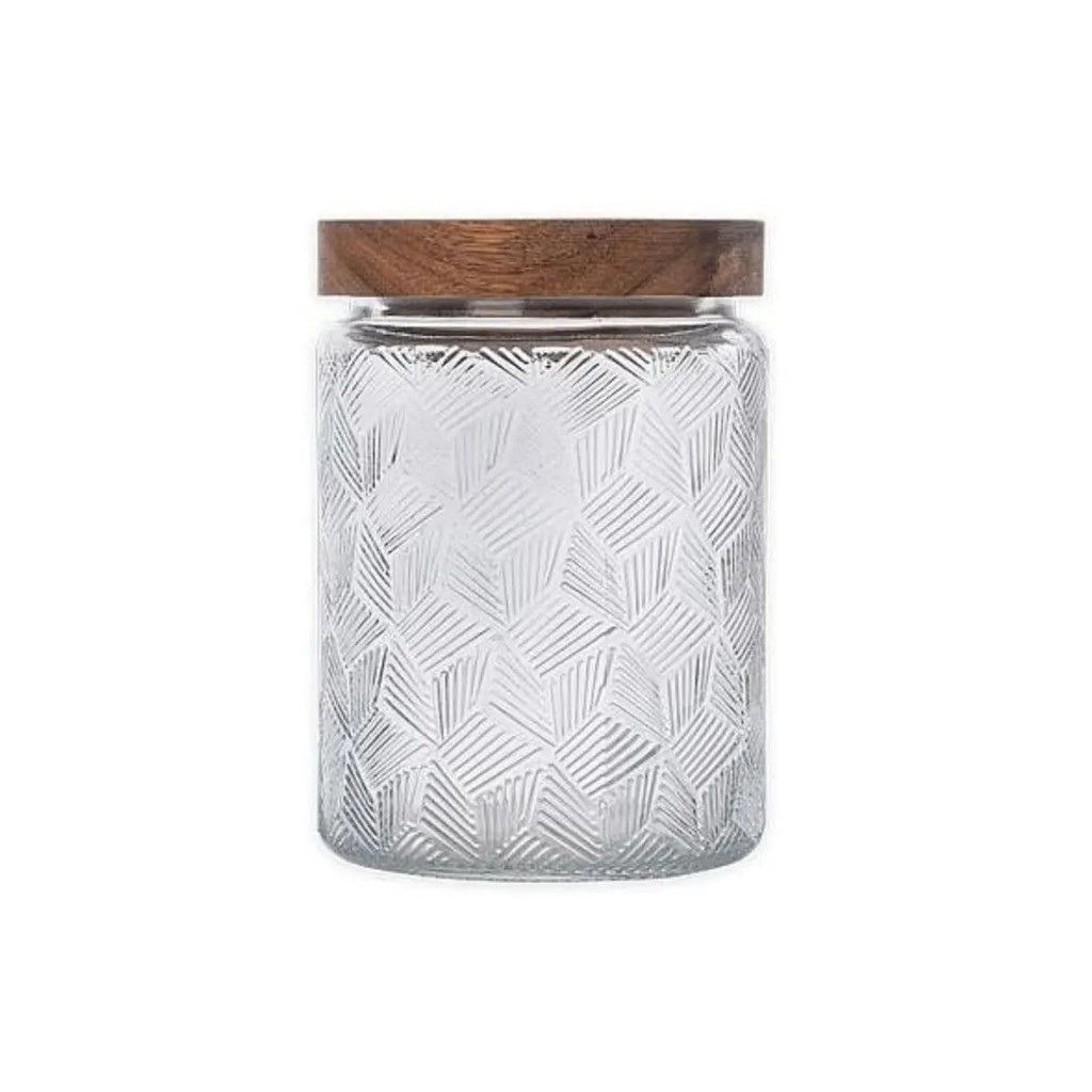 Pote De Vidro Baleiro 750ml Redondo Hermético Tampa Acácia Madeira Rústico Elegante Versátil