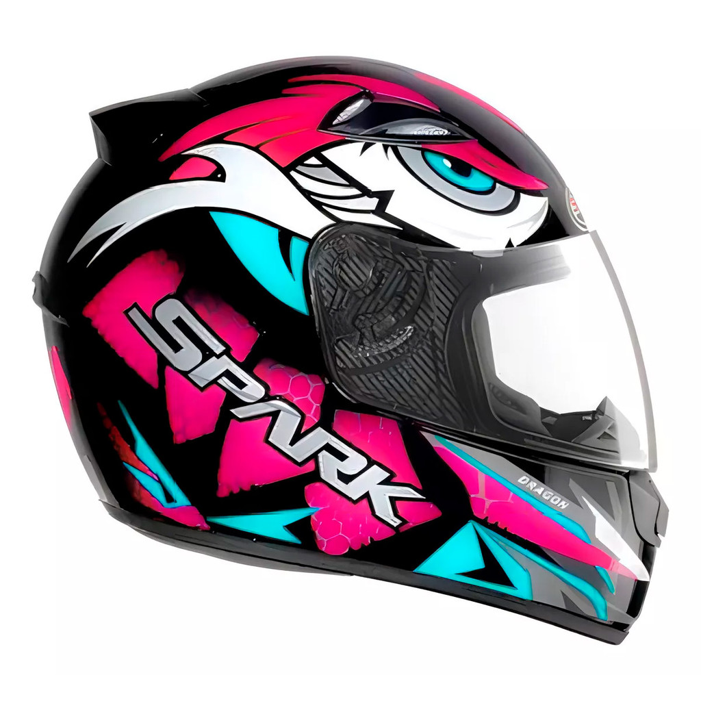 Capacete Moto Fechado Spark Dragon Viseira Cristal Preto c/ Rosa Inmetro Tamanho 56 - EBF em Oferta na Shopee