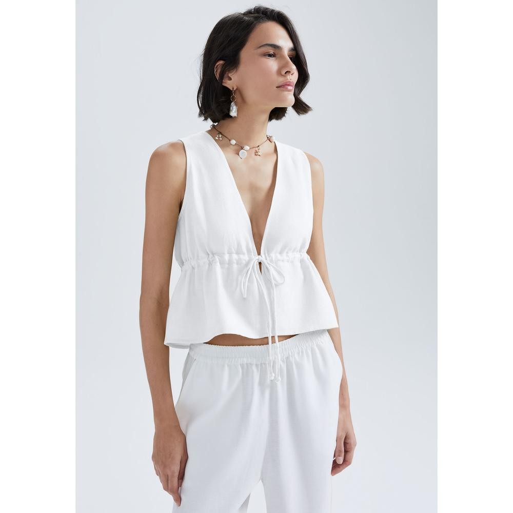 Blusa Feminina Decote V Com Linho Hering em Oferta na Shopee