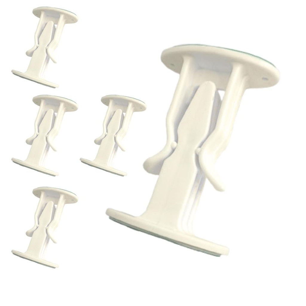 Kit 5 Trava Porta Janela Fixador Autoadesivo Plástico Branco Prático Parede Rodapé