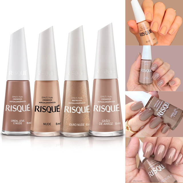 Kit 4 Esmaltes Risque Tons Nudes Marrom Esmalte Atacado 8ml