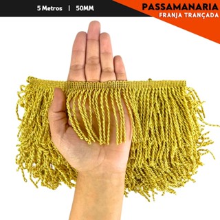 Franja Trançada Passamanaria Dourada - 5Cm - Rl C/ 5 Mts em Oferta na Shopee