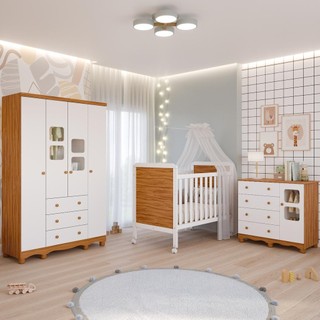 Quarto de Bebê Completo Guarda Roupa Uli 4 Portas Berço Mini Cama Cloe 2 Em 1 Cômoda Uli 100%MDF em Oferta na Shopee