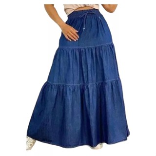 Saia Jeans Feminina Longa 3 Marias Elastico Cos Cintura Alta em Oferta na Shopee