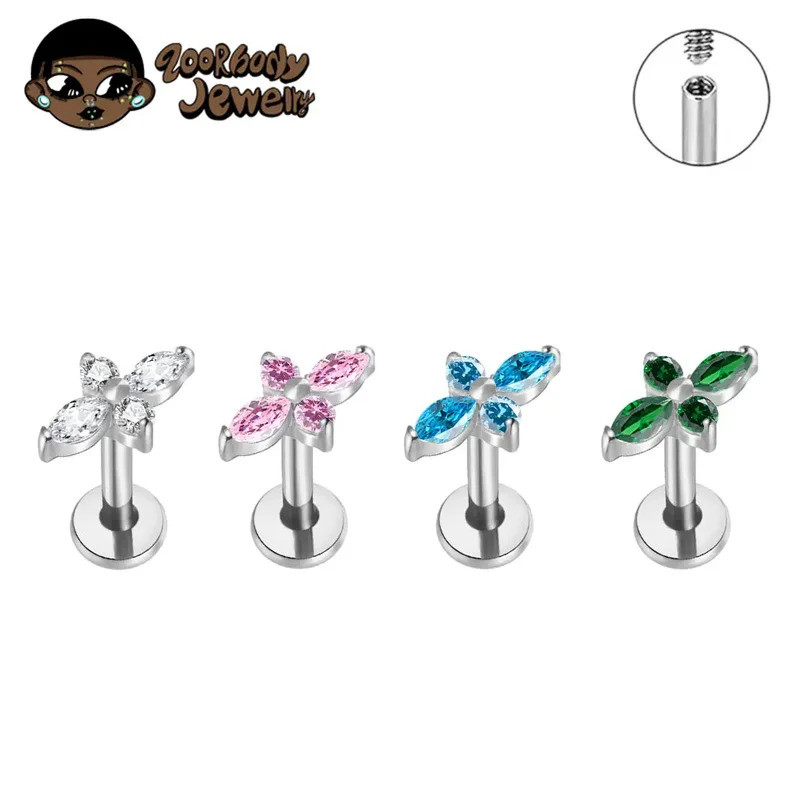 G23 titânio 5a cz labret piercing estrela plana volta brinco hélice cartilagem monroe medusa tragus corpo piercing jóias