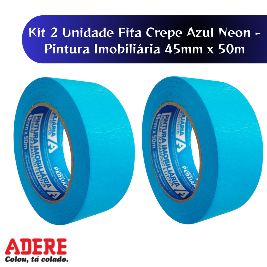 Kit 2 Unidades Fita Crepe Pintura Imobilíaria Azul Neon Premium 45mm X 50m Adere em Oferta na Shopee
