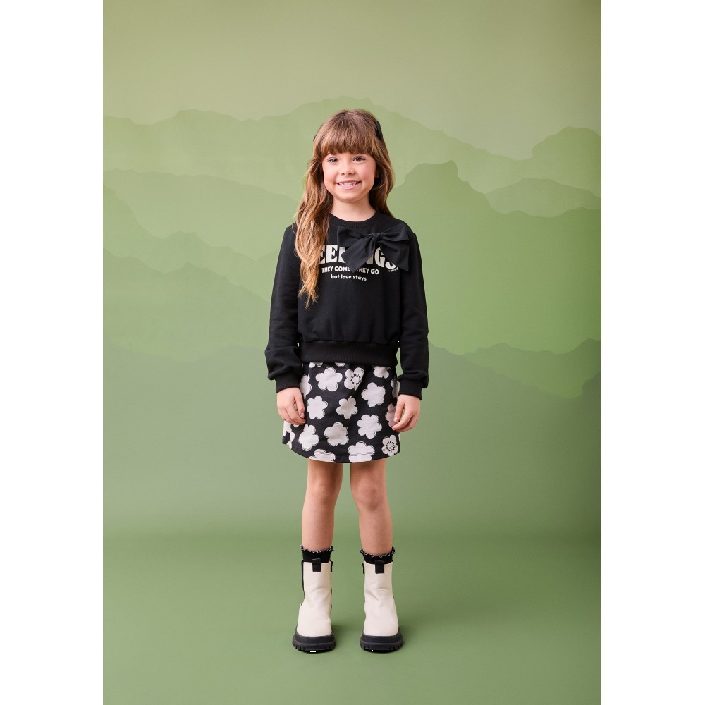 Conjunto Menina Casaco em Moletom e Shorts Saia em Algodão - Momi