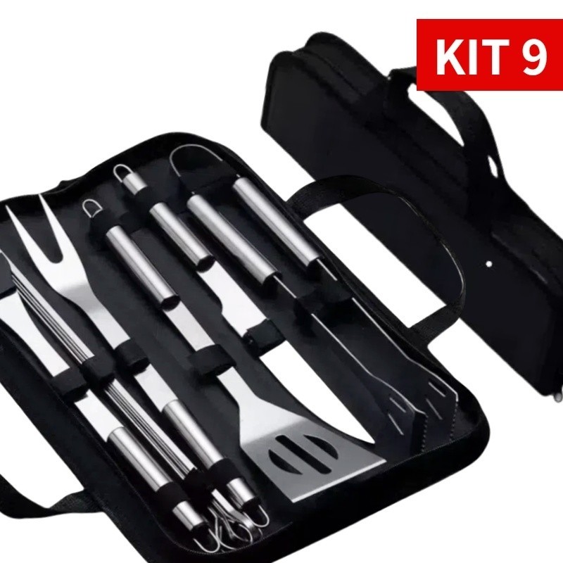 Kit 9/7/3 Jogo Para Completo de Acessórios Para Churrasco Conjunto De Personalizado Profissional Inox
