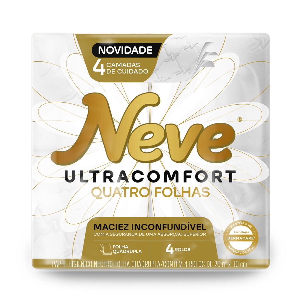 Papel Higiênico Neve Folha Quadrupla Neutro Ultracomfort 20m Pacote 4 unidades - Home & Living