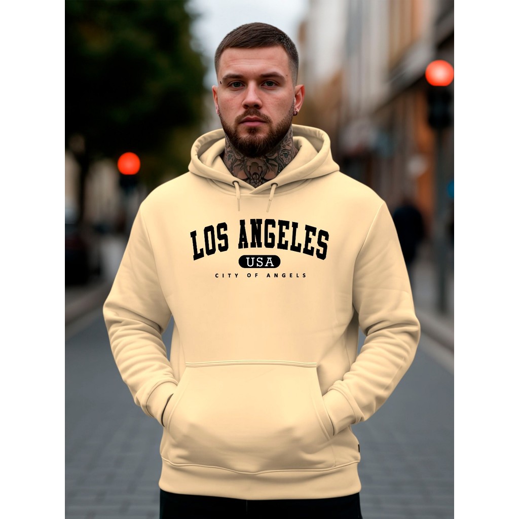 Moletom Canguru Blusa de Frio Com Capuz Jaqueta Masaculina Feminino Infantil Los Angeles USA EUA LA