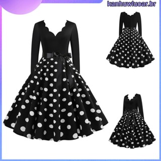 Vestido De Festa Feminino Vintage De Mangas Compridas Com Estampa De Músicas Notas Rockabilly Pin up