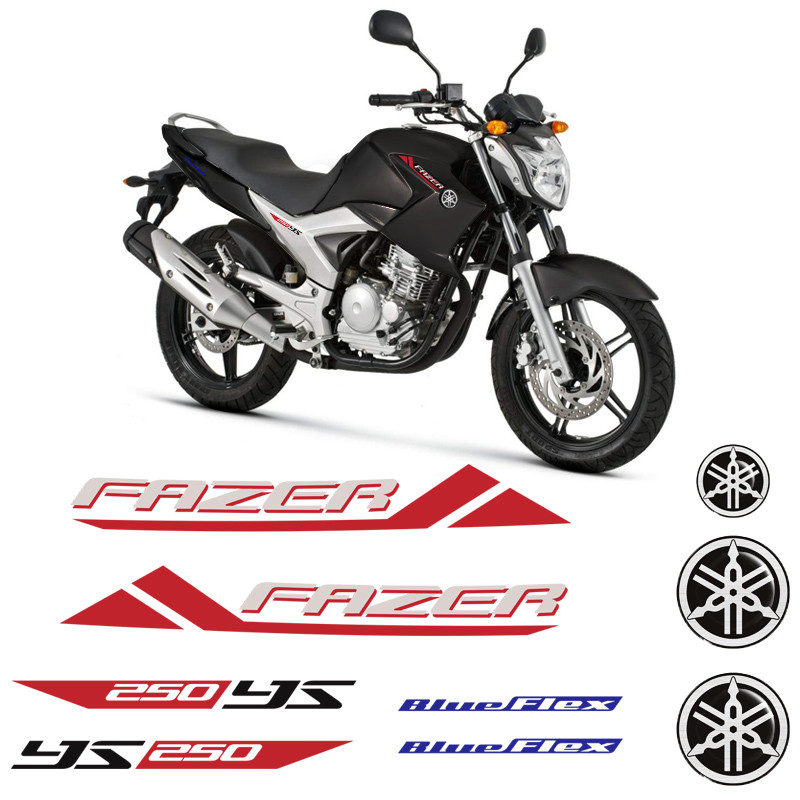 Adesivos Moto Yahama Fazer 250 YS 2013 Vermelho + Emblemas