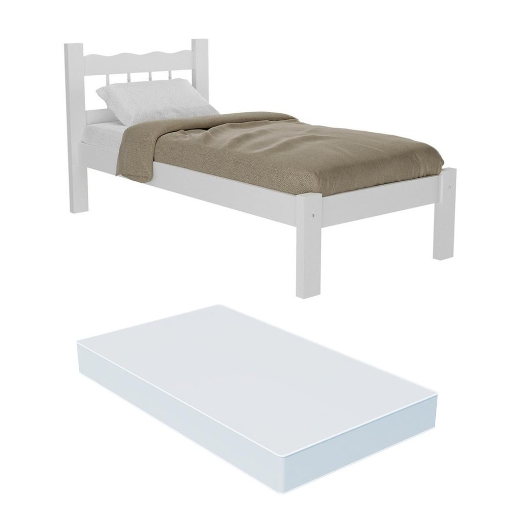 Cama Solteiro Madeira Maciça com Colchão Incluso Madri Multimóveis CR4161 Branca em Oferta na Shopee
