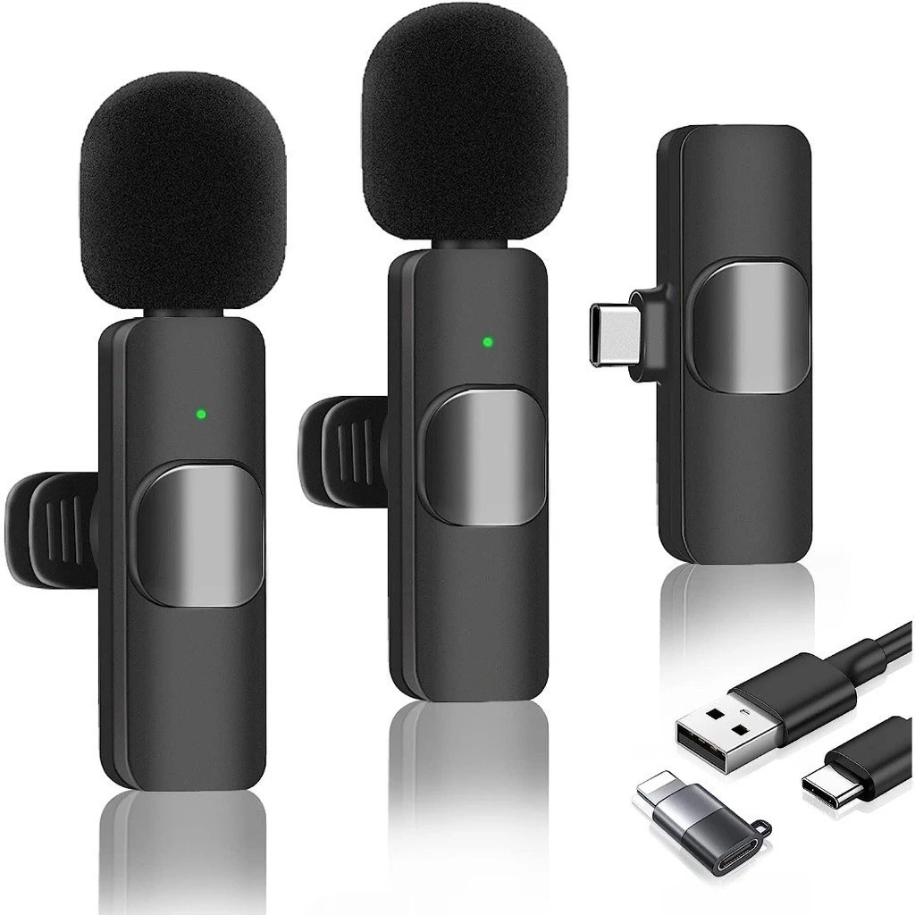 Microfone de Lapela Sem Fio K9 Vlog Compatível Tipo C e iPhone Bateria de Longa Duração
