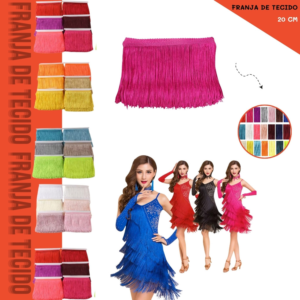 Franja de Tecido Acetinado - 20 cm - Grade de Cores - Rolo C/10 Mts em Oferta na Shopee