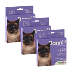 Kit 3 Banni 3 Antipulgas Ourofino para Gatos de 2,6 a 7,5 Kg - 1 Pipeta