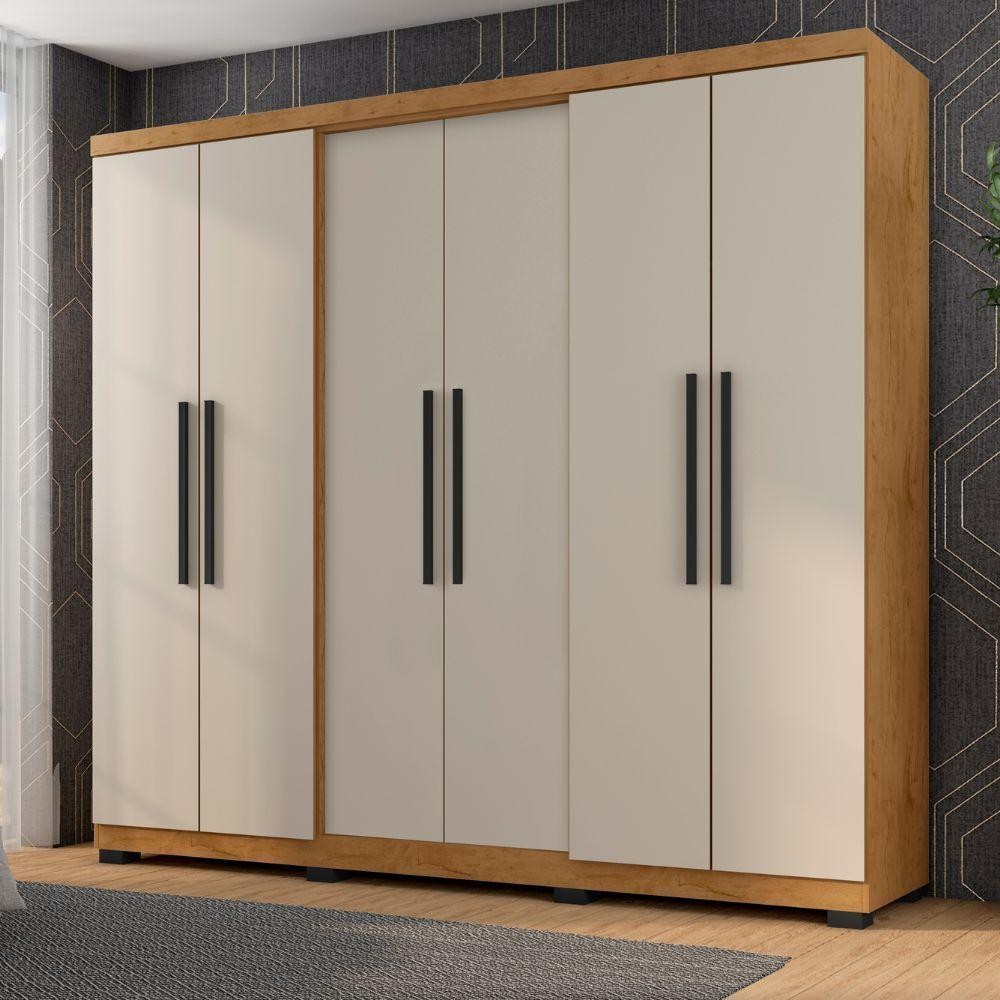 Guarda Roupa Diamante 6 Portas E 4 Gavetas Araplac 6000-50 na cor Freijó Baunilha Brilho