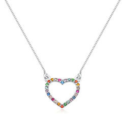 Colar feminino de prata 925 coração zircônias coloridas