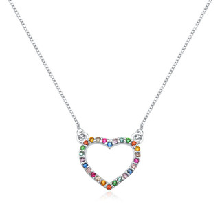 Colar feminino de prata 925 coração zircônias coloridas