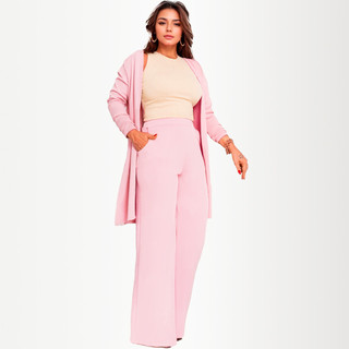 Conjunto Feminino Inverno Casaco Cardigan Calça Pantalona