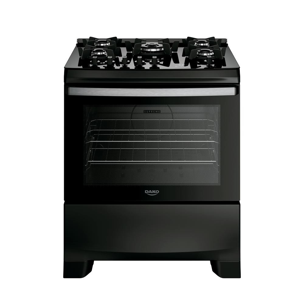 Fogão 5 Bocas Dako Supreme Black Glass com Timer Digital e Mesa de Vidro Preto Bivolt - Home Appliances