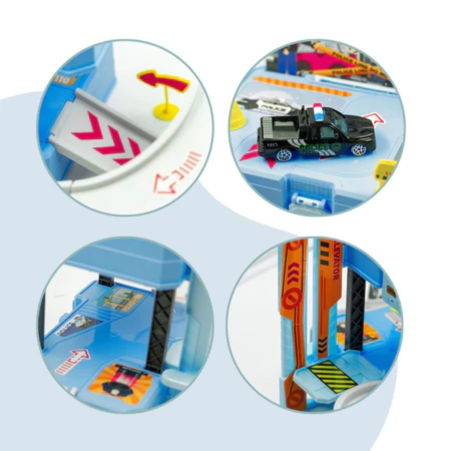 Maleta de Polícia Pista de Carrinho Brinquedo Menino Várias Peças Divertidas