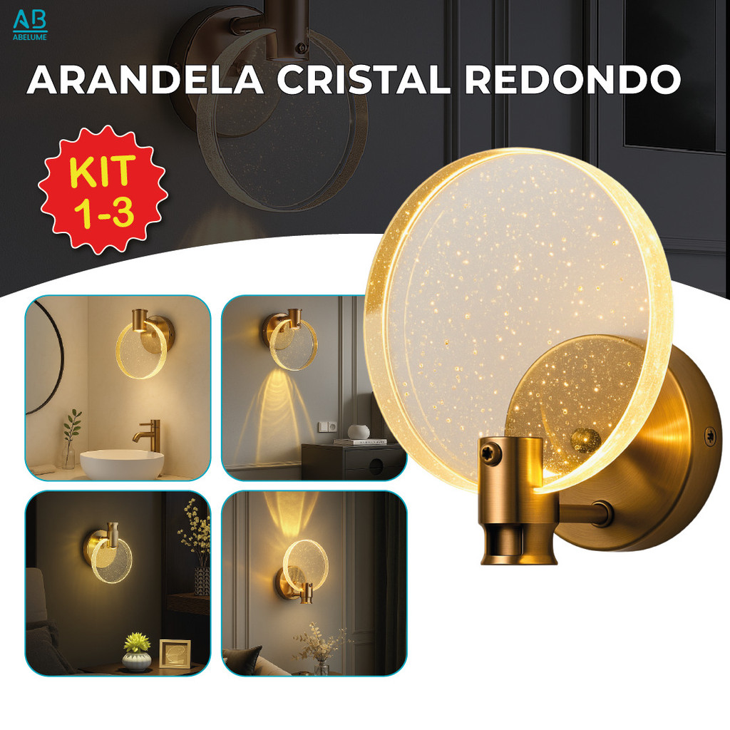 Luminária Arandela Cristal Led Redonda Dourada de Luxo Moderna Luz para Parede Bivolt em Oferta na Shopee