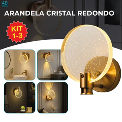 Luminária Arandela Cristal Led Redonda Dourada de Luxo Moderna Luz para Parede Bivolt