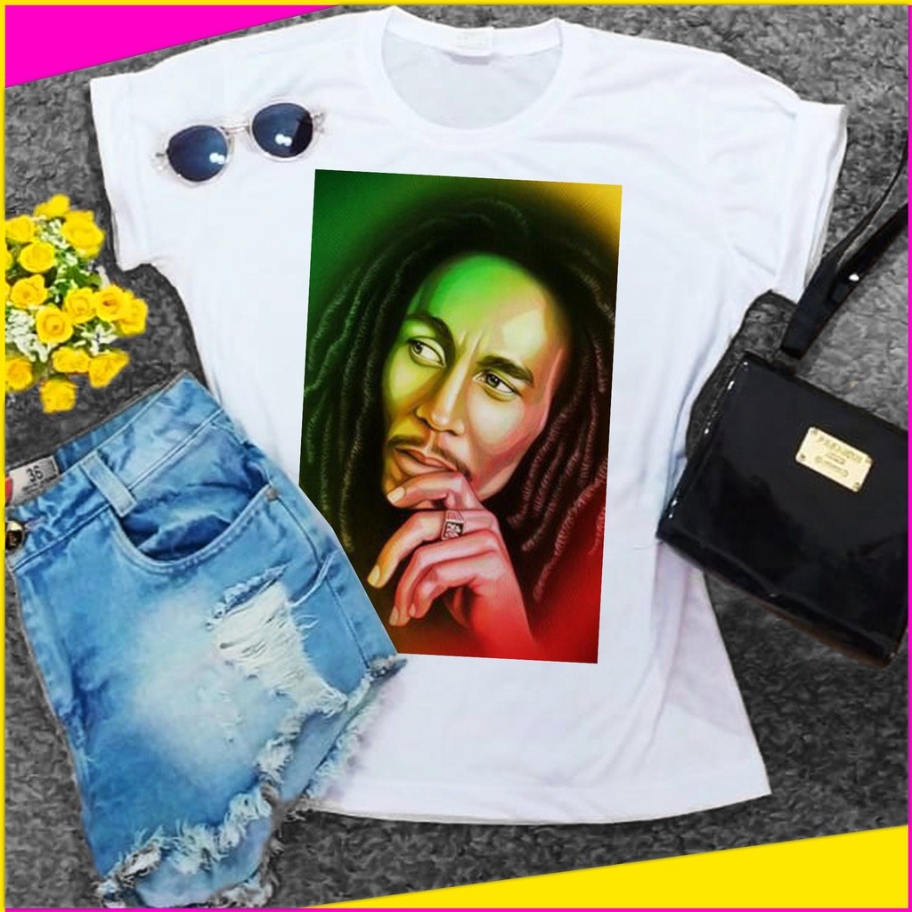 Linda Camiseta Feminina Bob Marley Reggae República do Regae blusa camisa