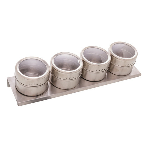 Conjunto 4 Porta Temperos De Aço Inox Com Suporte Imantado