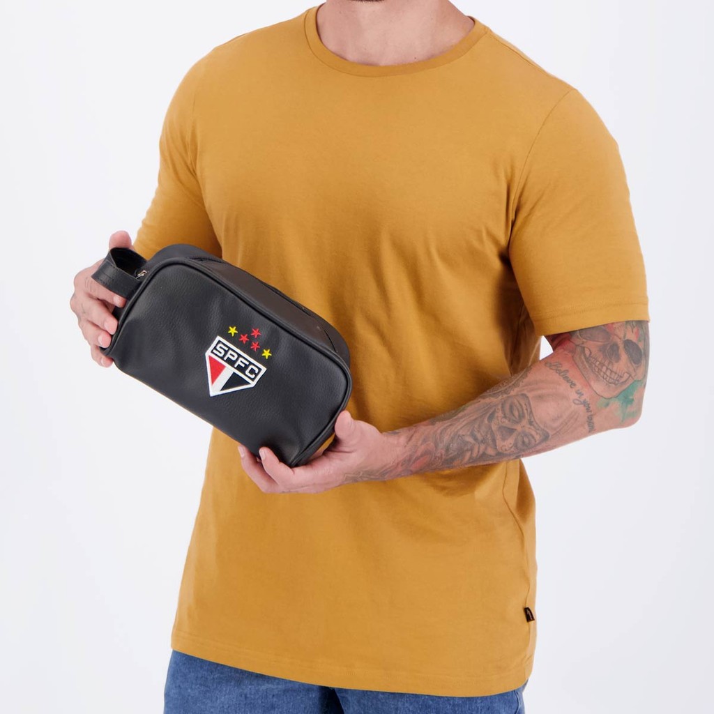 Necessaire São Paulo Courino Preta em Oferta na Shopee