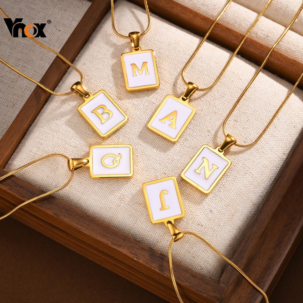 Colar Inicial Vnox Ouro Aço Inoxidável Letra A Z Para Mulheres , Joias De Pescoço Do Alfabeto Com Elo De Corrente De Cob