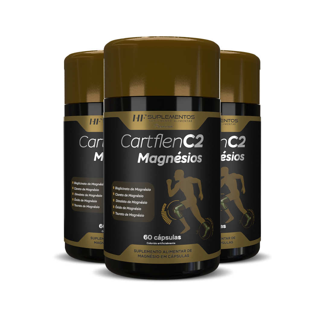 KIT 3X CARTFLEN C2 – 5 TIPOS DE MAGNÉSIO 60 CAPS – ENERGIA, MÚSCULOS E BEM-ESTAR