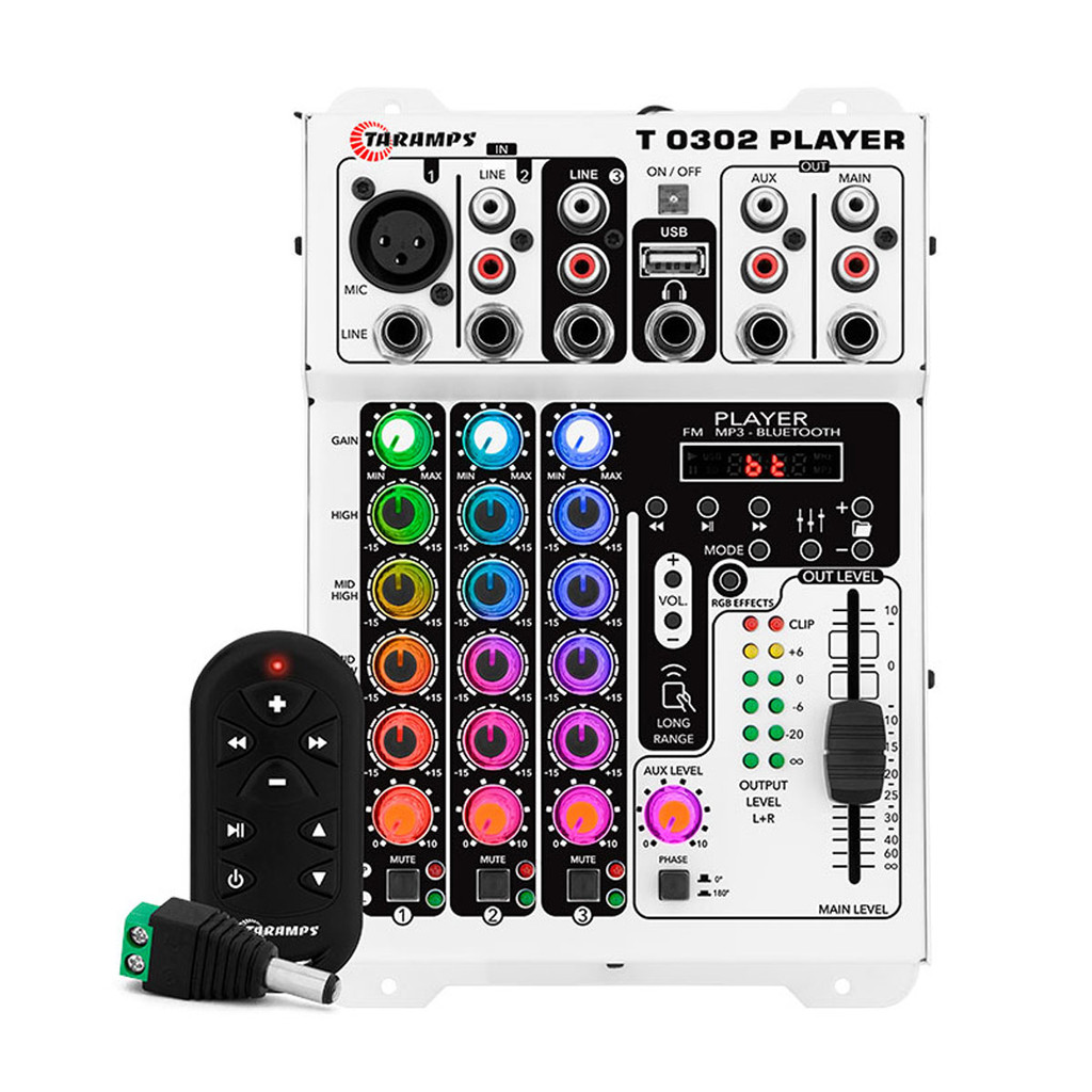 Mesa Som Automotivo Taramps T-0302 Player Multicolor Stereo 3 Canais 12v Bluetooth Aux Rca Microfone EQ 4 Bandas Led RGB em Oferta na Shopee