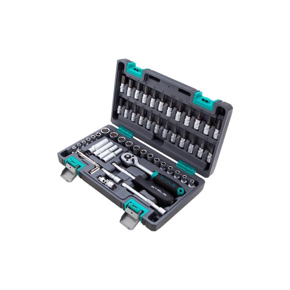 Jogo de Soquetes 1/4 POL Kit 57 Peças com Catraca 1410155 STELS em Oferta na Shopee