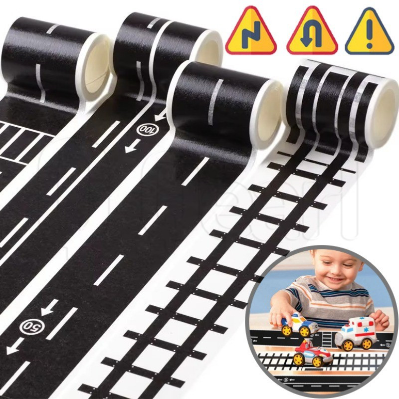 Adesivo De Fita De Papel Com Tema De Trânsito De 4 Unidades-Paster De Cena De Pista De Estrada Ferroviária-Adesivos Auto