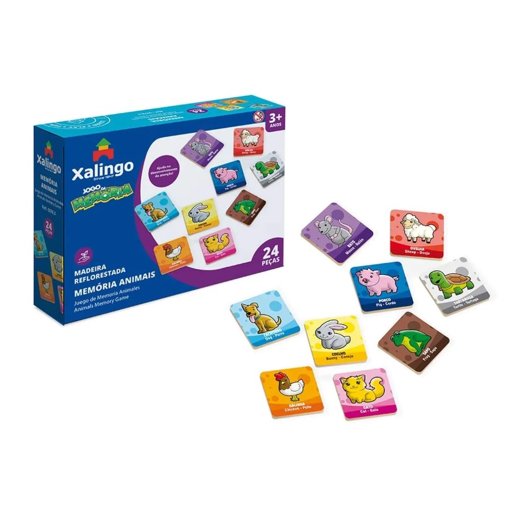 Jogo da Memória Animais com 24 Peças Brinquedo Educativo Xalingo - 50765 em Oferta na Shopee
