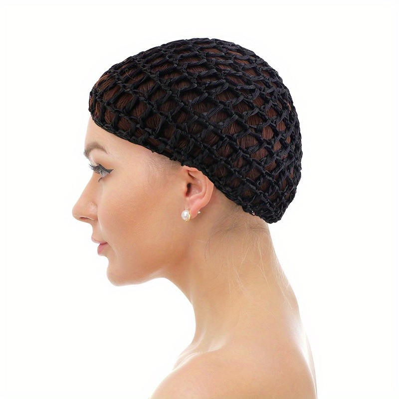 Rede de Cabelo em Crochê Preta de Moda, Touca de Cabelo Tecida, Boné Noturno, Touca de Dormir para Mulheres, Acessórios