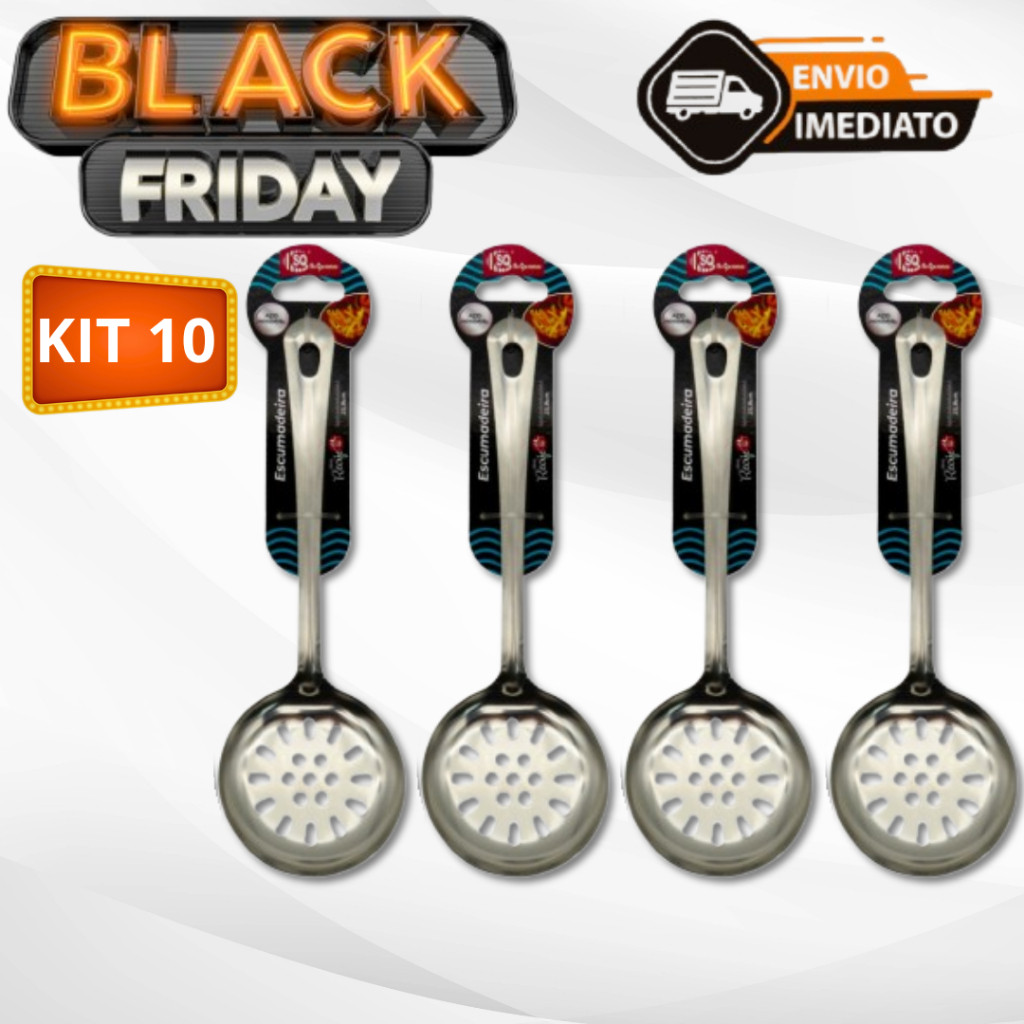 Kit 10 Escumadeiras Para Fritura em Aço Inox De Pastel Batata Salgado Peneira Resistente Para Cozinha Envio Imediato
