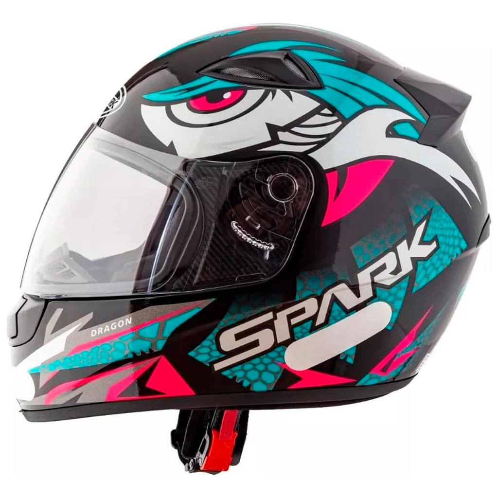 Capacete Moto Fechado Tamanho 56 58 60 Spark Dragon Viseira Cristal Preto com Azul Tiffany EBF em Oferta na Shopee
