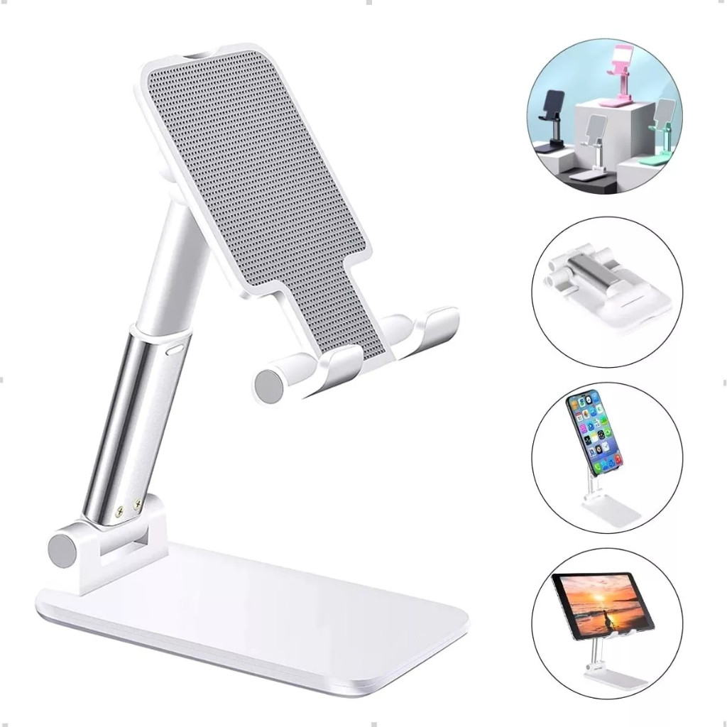 Suporte de Mesa para Celular e Tablet - Ajustável, Portátil, Dobrável, Horizontal e Vertical, Universal