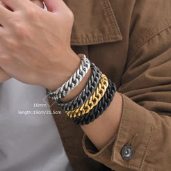 Pulseira De Corrente Cubana Vnox 10mm Miami Para Homens , Aço Inoxidável Com Fivela De Cinto Polida , Presentes De Joias