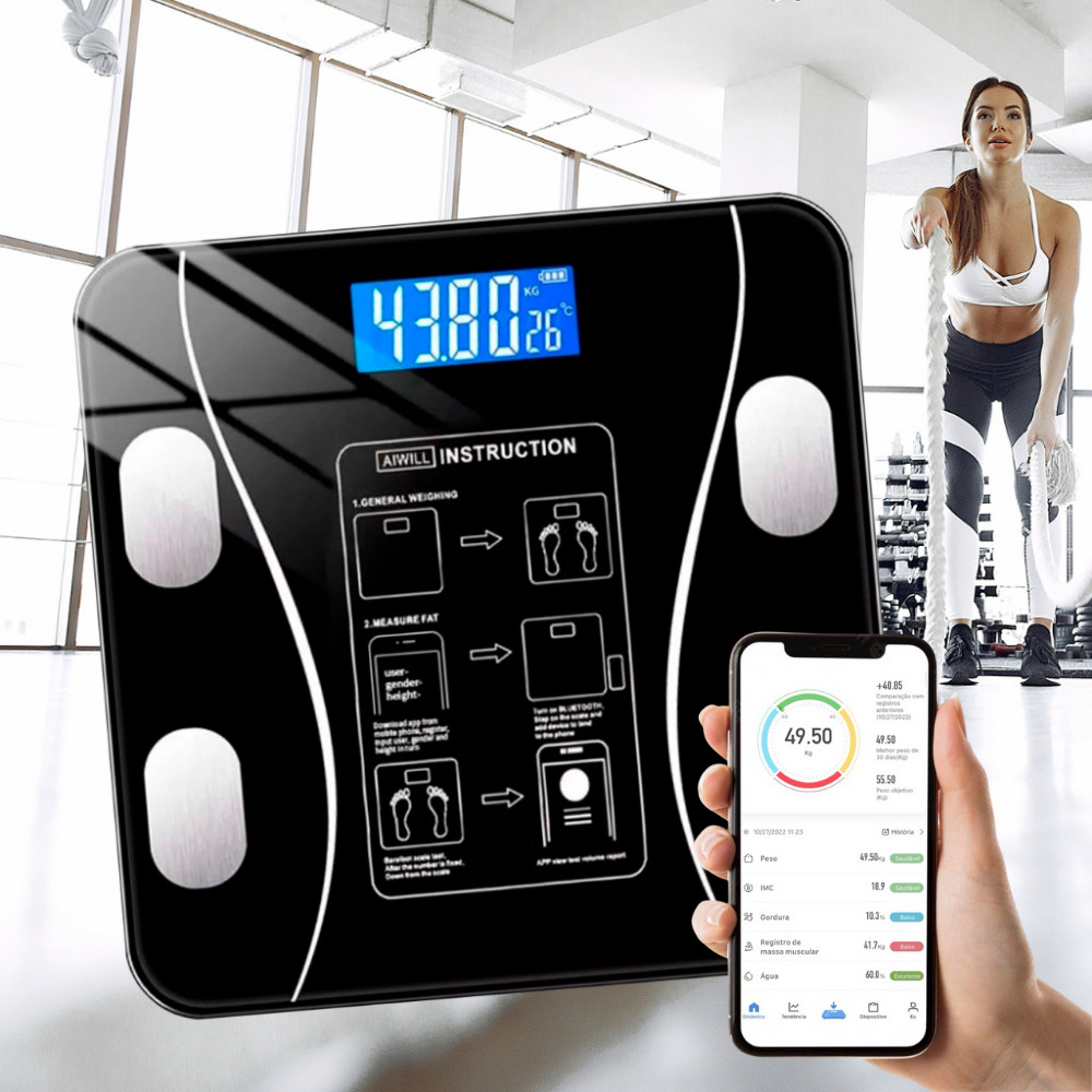 Balança Digital Bioimpedância Bluetooth Corporal até 180kg Profissional Resultado Pelo Celular