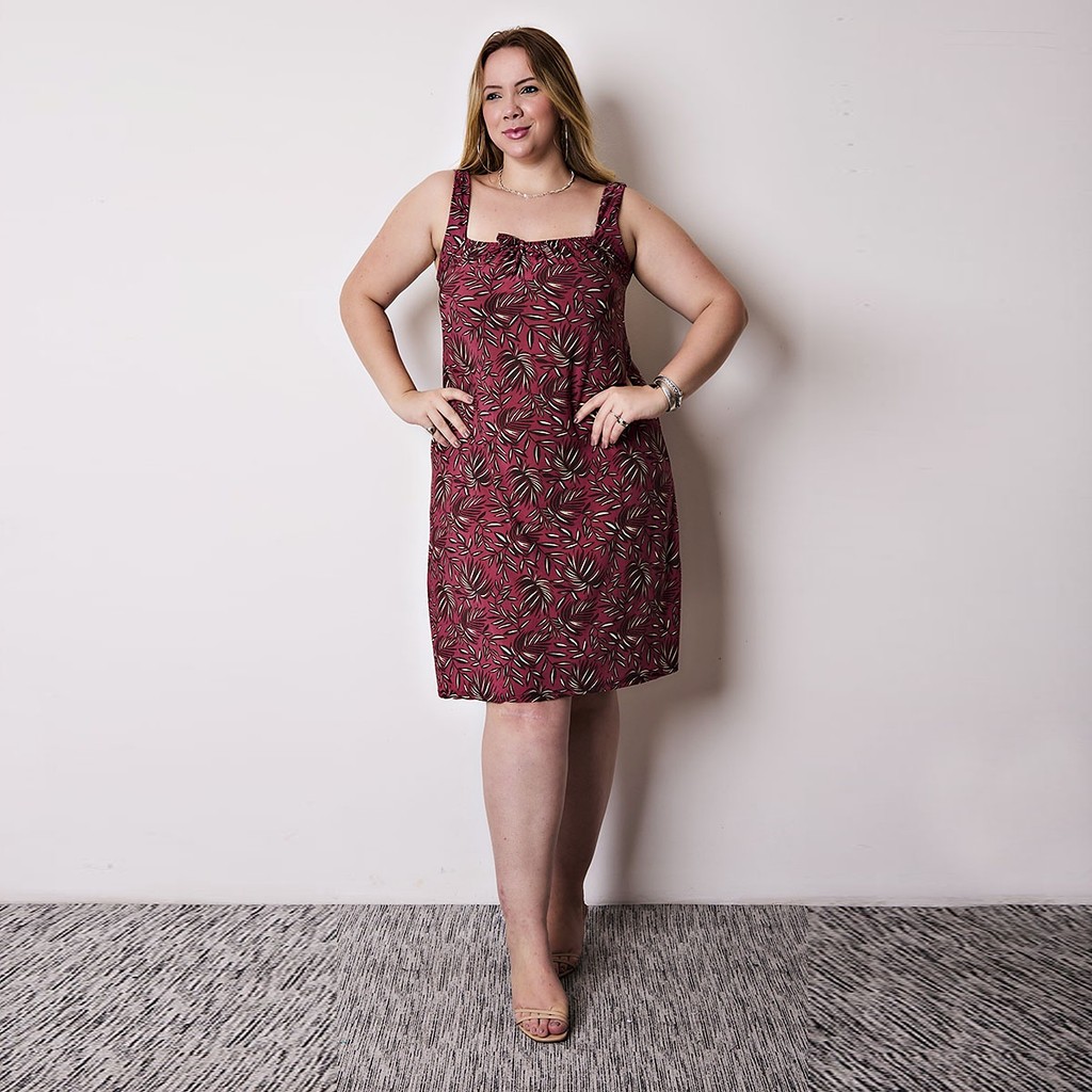 Vestido Plus Size Alcinha Estampado em Liganete Leve Soltinho e Confortável Casual e Dia a Dia