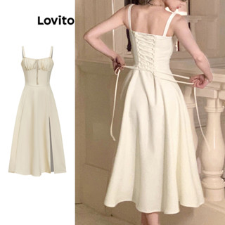 Lovito Elegante Vestido Feminino Liso com Laço Frontal e Traseiro L74ED185(Multicolorido)